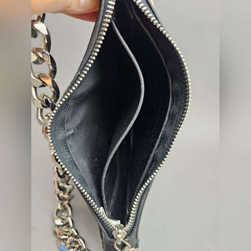 Faux Crocodile Black Purse Handbag Heavy Silver Chain Handle